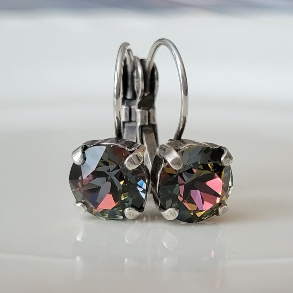 Austrian Crystal Earrings in Antique Silver